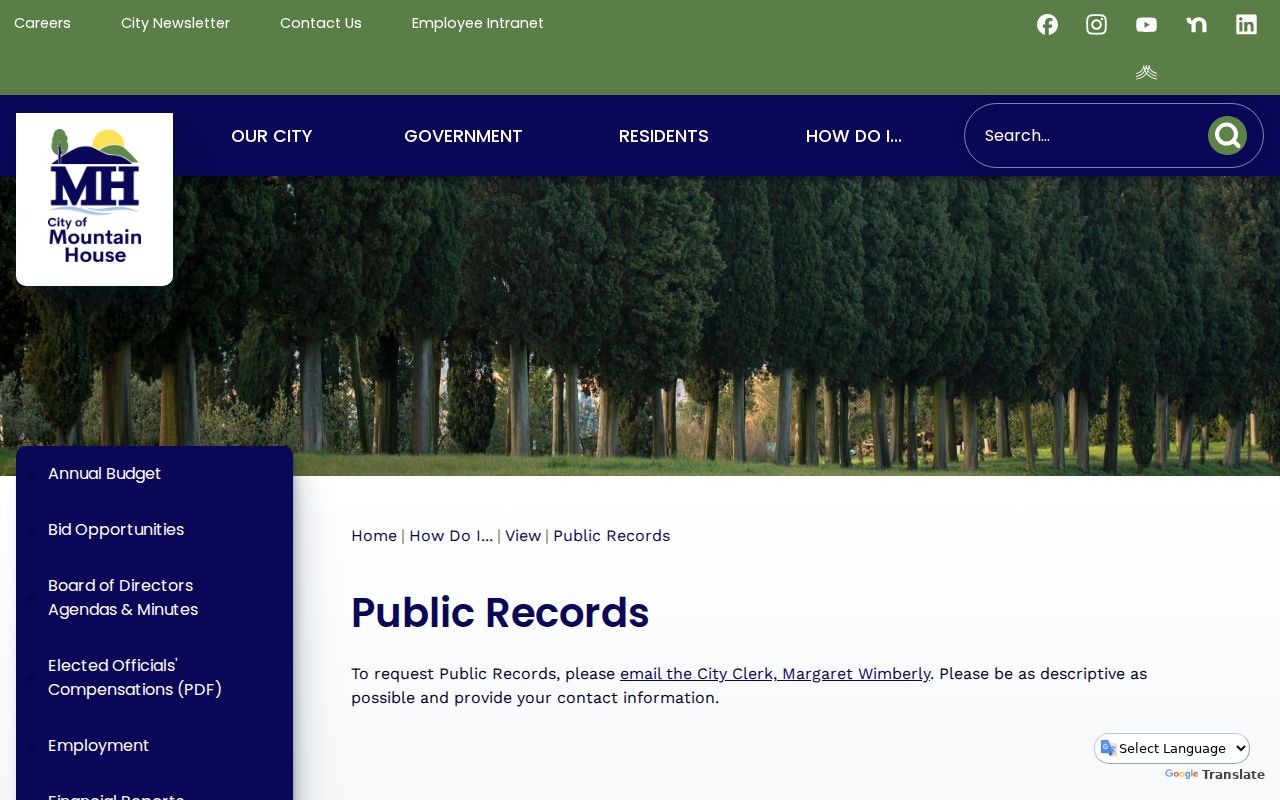 Mountain House people search city public records request page