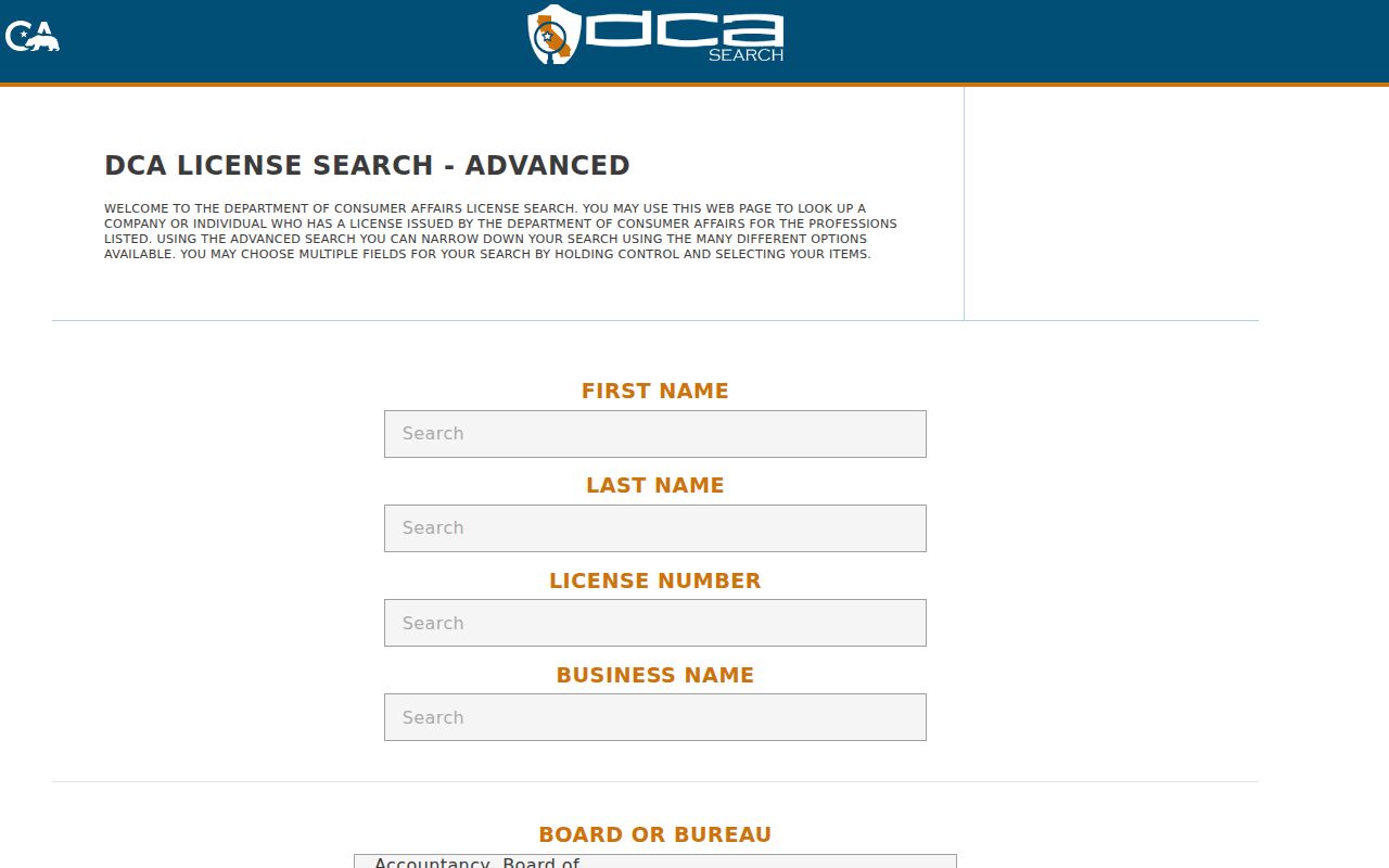 Mountain House people directories California professional license search
