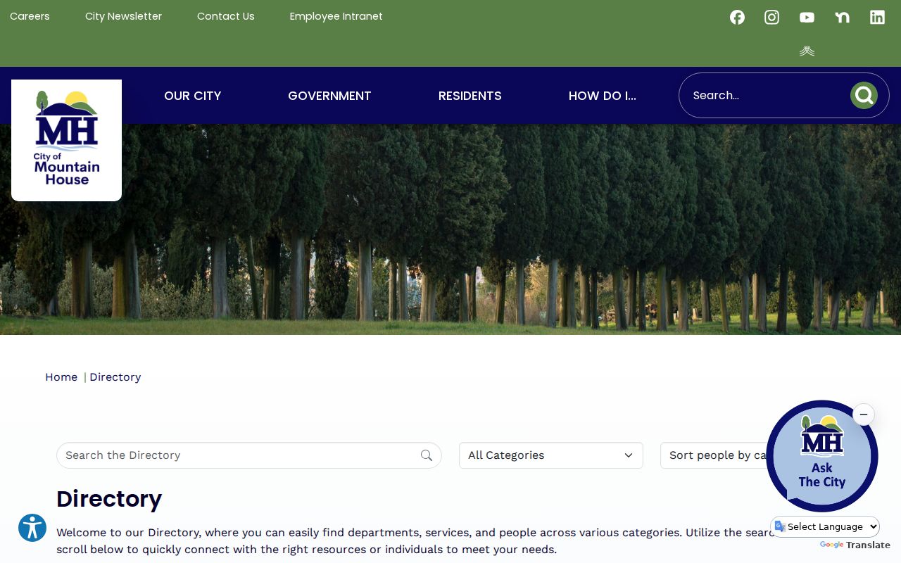 Mountain House people directories city staff search