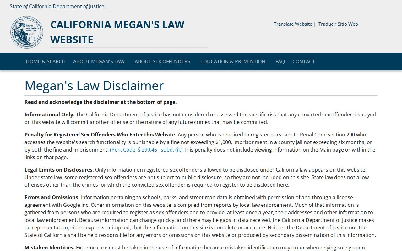 Mountain House public records California Megan's Law registry search