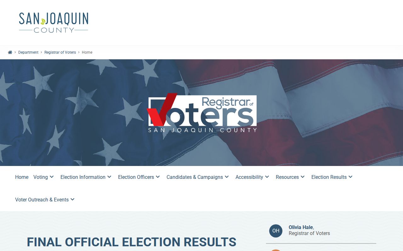 Mountain House voter records San Joaquin County Registrar of Voters page