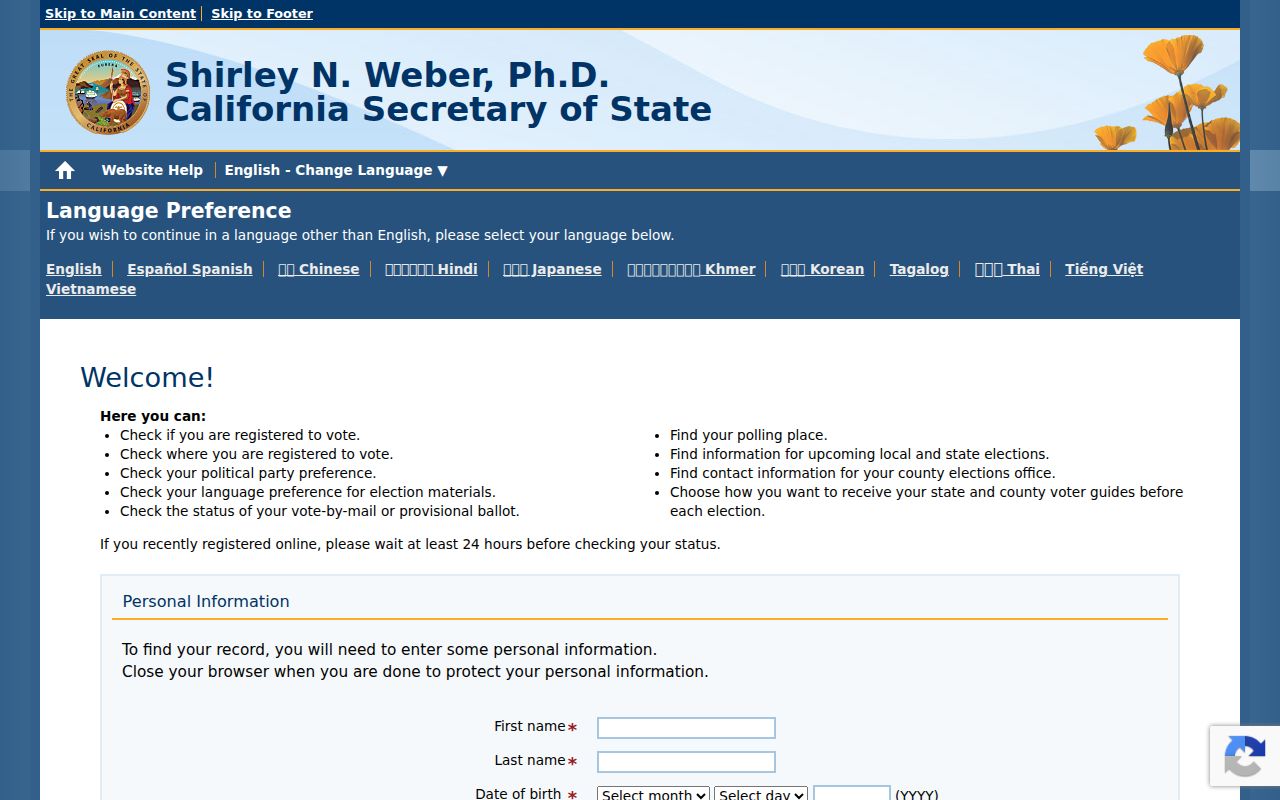 Mountain House voter records My Voter Status lookup access screen